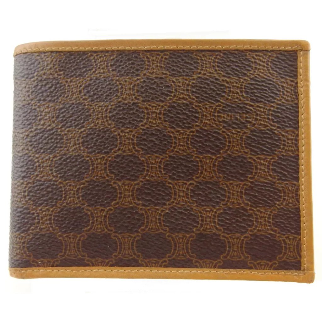 Celine Two-Fold Wallet Macadam Beige Pvc ?~ Leather Authentic Used
